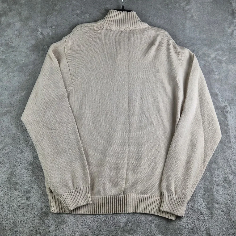 Izod Sweater Mens XXL Beige Knit 100% Cotton 1/4 Button Mock Neck Pullover